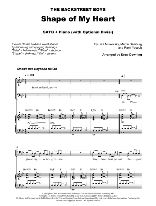 Shape Of My Heart (Arr. Drew Downing) - Backstreet Boys (Choral, SATB)