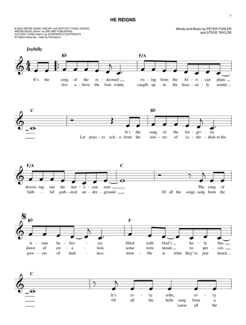 He Reigns - Newsboys (Easy Lead Sheet - Fake Book)