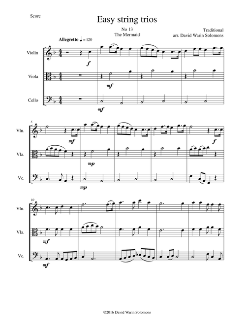 The Mermaid for string trio (Arr. David Warin Solomons) - Traditional (String Ensemble)