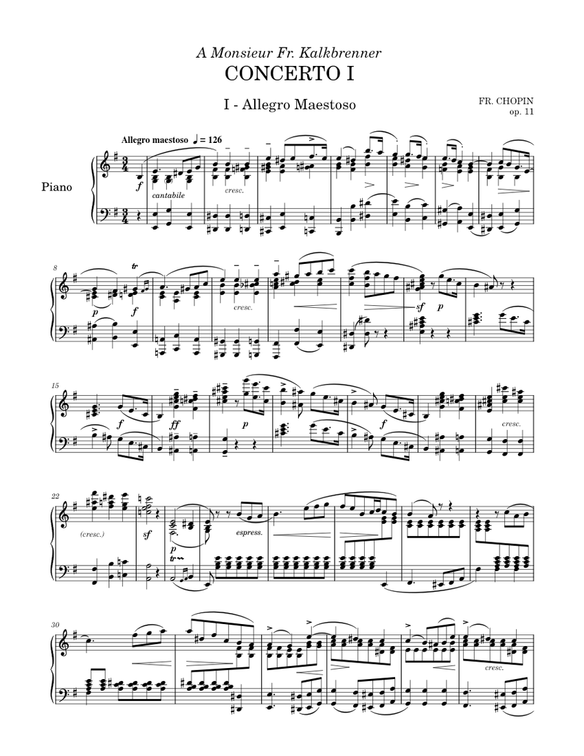 Chopin - Piano Concerto No. 1 In E Minor (Solo Arrangement) Sheet Music ...