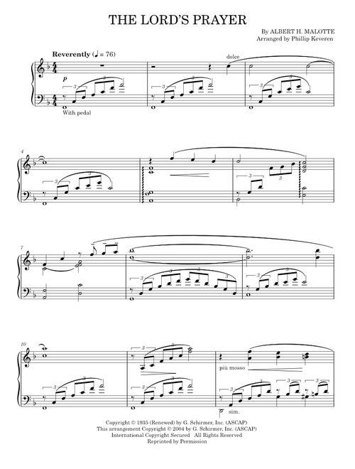 The Lord's Prayer - Albert H. Malotte (Piano Solo)
