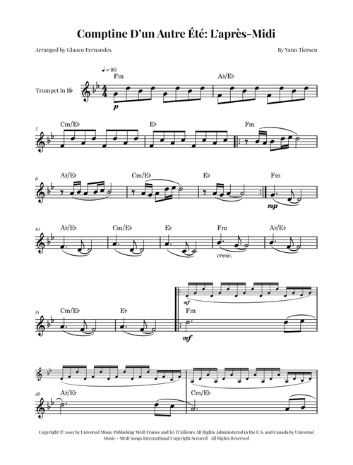 Comptine D'un Autre Été: L'après-Midi (Arr. Glauco Fernandes) - Yann Tiersen (Trumpet Solo)