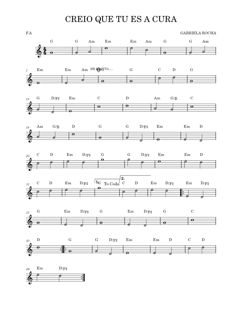 CREIO QUE TU ES A CURA Sheet music for Piano (Solo) Easy | Musescore.com