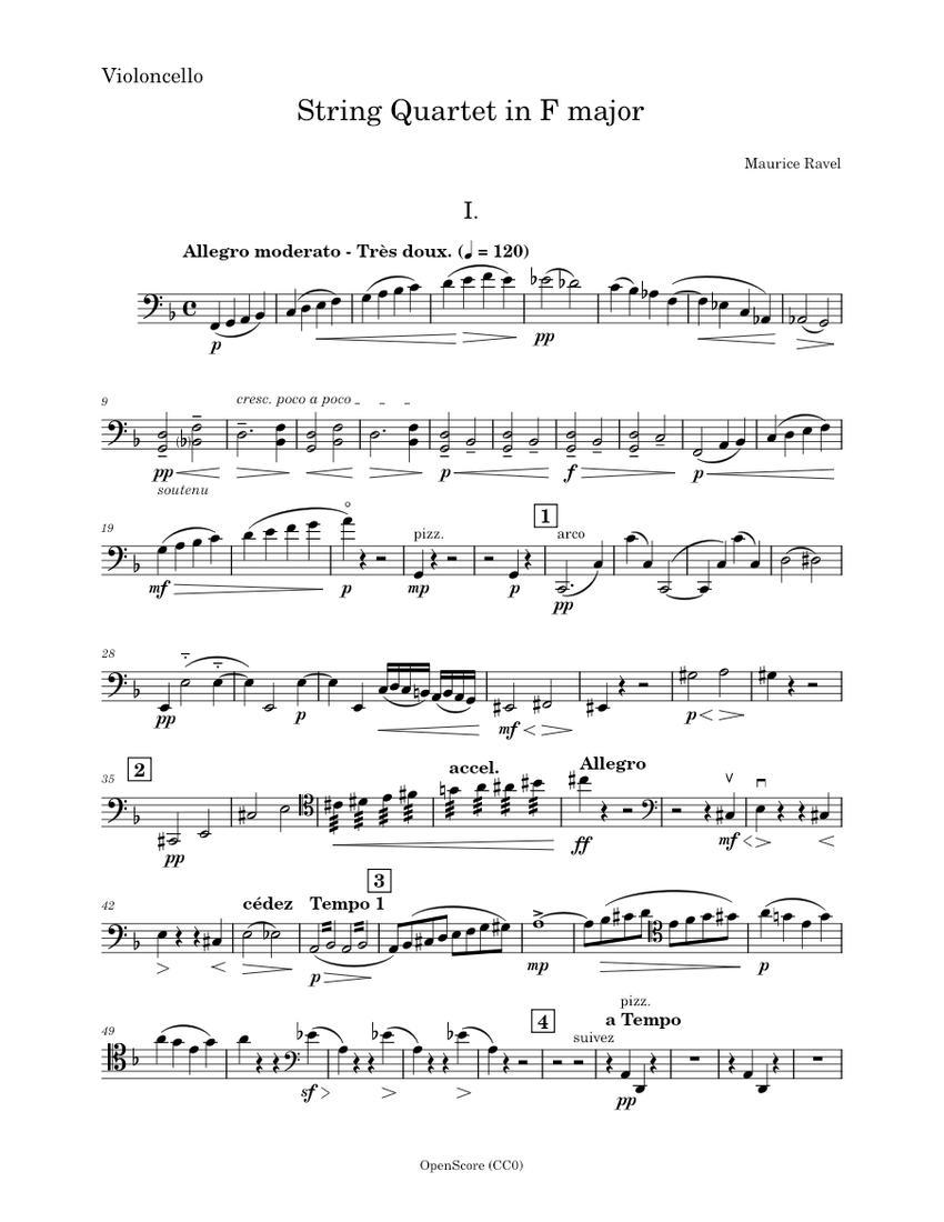 String Quartet in F major Maurice Ravel Cello PART Sheet music for