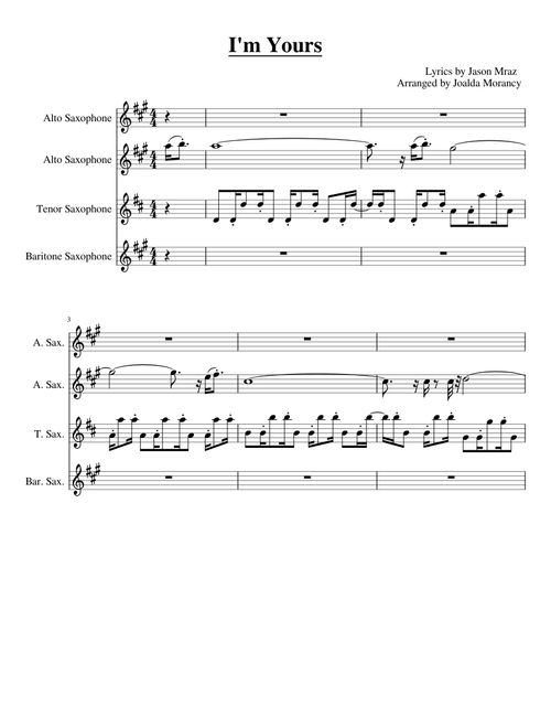 I m Yours Saxophone Arrangement