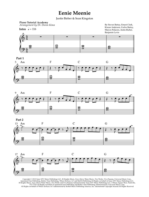 Eenie Meenie (Arr. Piano Tutorial Academy - Dr. Doron Kima) - ean Kingston Justin Bieber (Easy Piano)