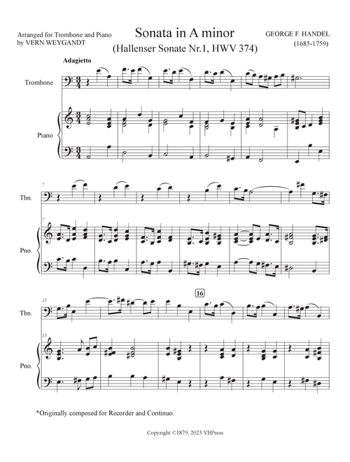 Sonata in A minor (Hallenser Sonate Nr.1, HWV 374) (Arr. Vern Weygandt) - George F. Handel (Trombone and Piano)