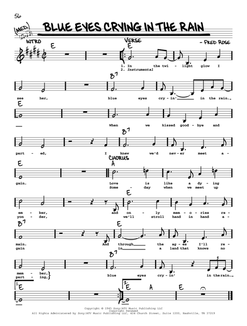 Blue Eyes Crying In The Rain - Elvis Presley, Willie Nelson (Real Book - Melody-Chords-Lyrics)
