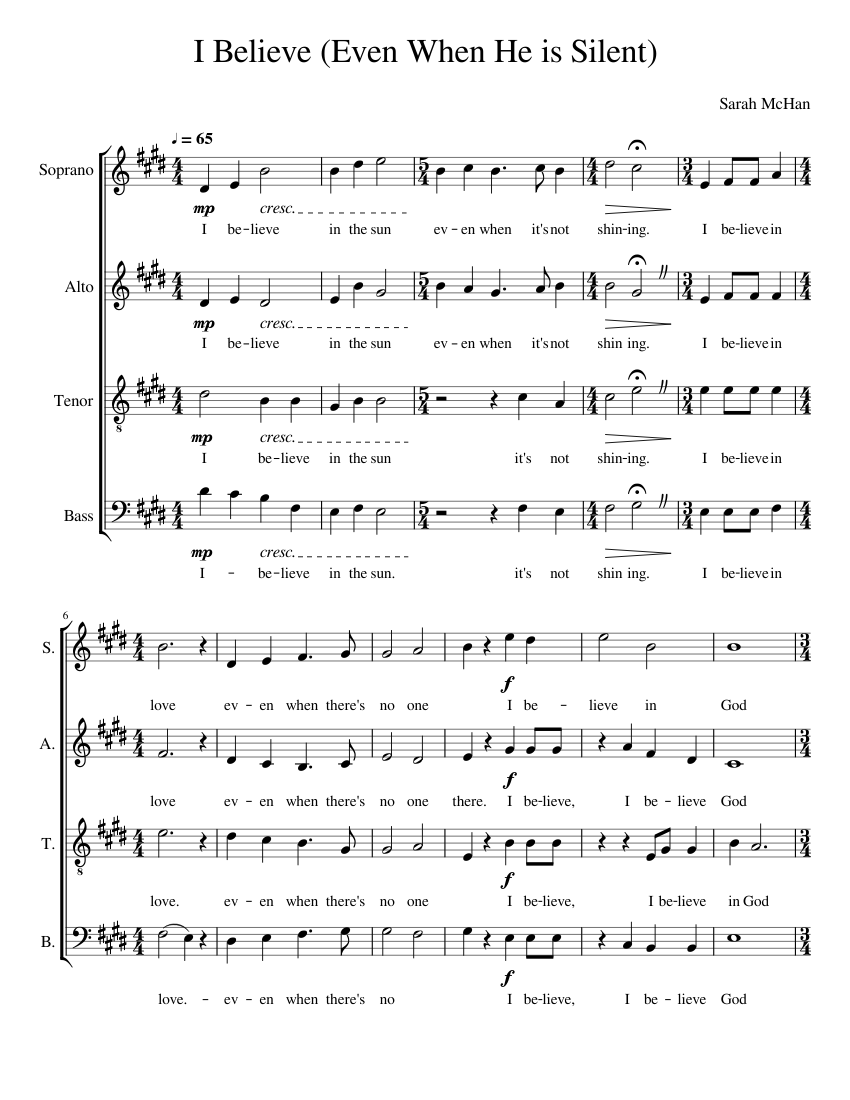 I Believe (Even When He is Silent) Sheet music for Soprano, Alto, Tenor, Bass voice (Choral