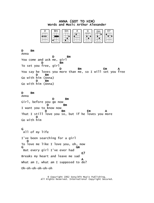 Anna (Go To Him) (Arr. Leo Baeza) - The Beatles (Ukulele Chords-Lyrics)