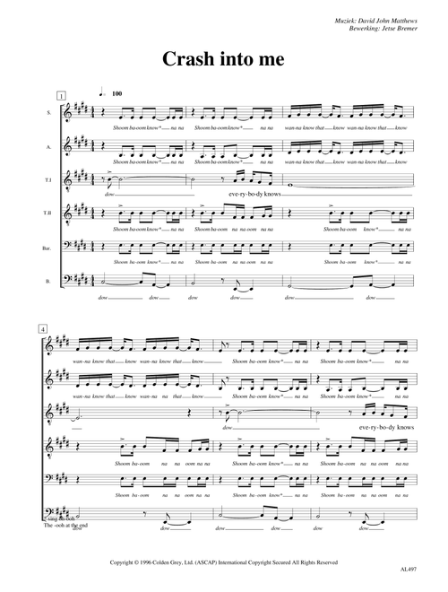 Crash Into Me (Arr. Jetse Bremer) - Dave Matthews Band (Choral, Mixed)