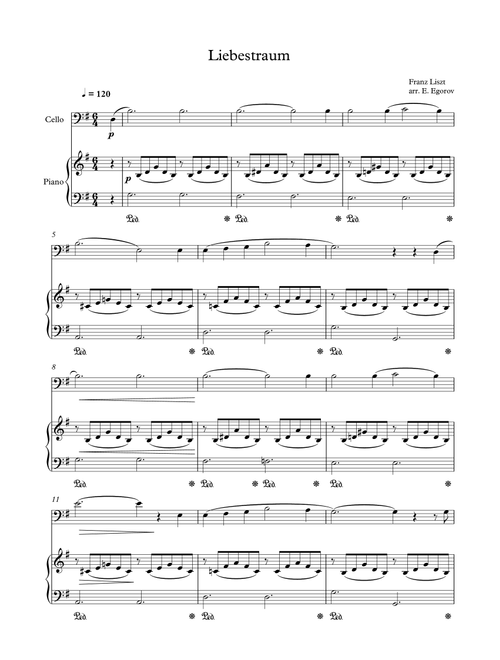 Liebestraum (Dream Of Love), Franz Liszt, For Cello & Piano (Arr. Eugene Egorov) (Cello and Piano)