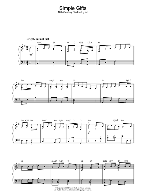 Simple Gifts - Traditional Shaker Hymn (Piano Solo)