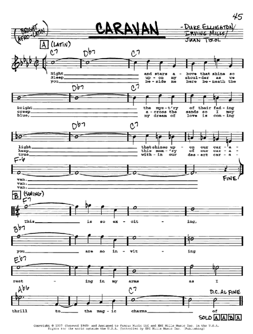Caravan - Duke Ellington, Ralph Marterie (Real Book - Melody-Chords-Lyrics)