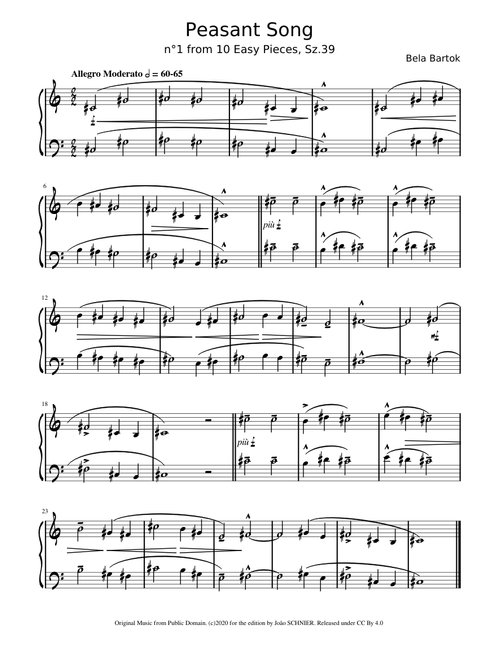 Bartok, Bela - 10 Easy Pieces, Sz.39, n°1 : Peasant Song