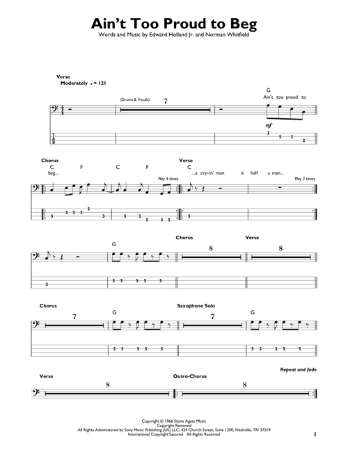 Ain't Too Proud To Beg - The Temptations, The Rolling Stones (Easy Bass Tab)