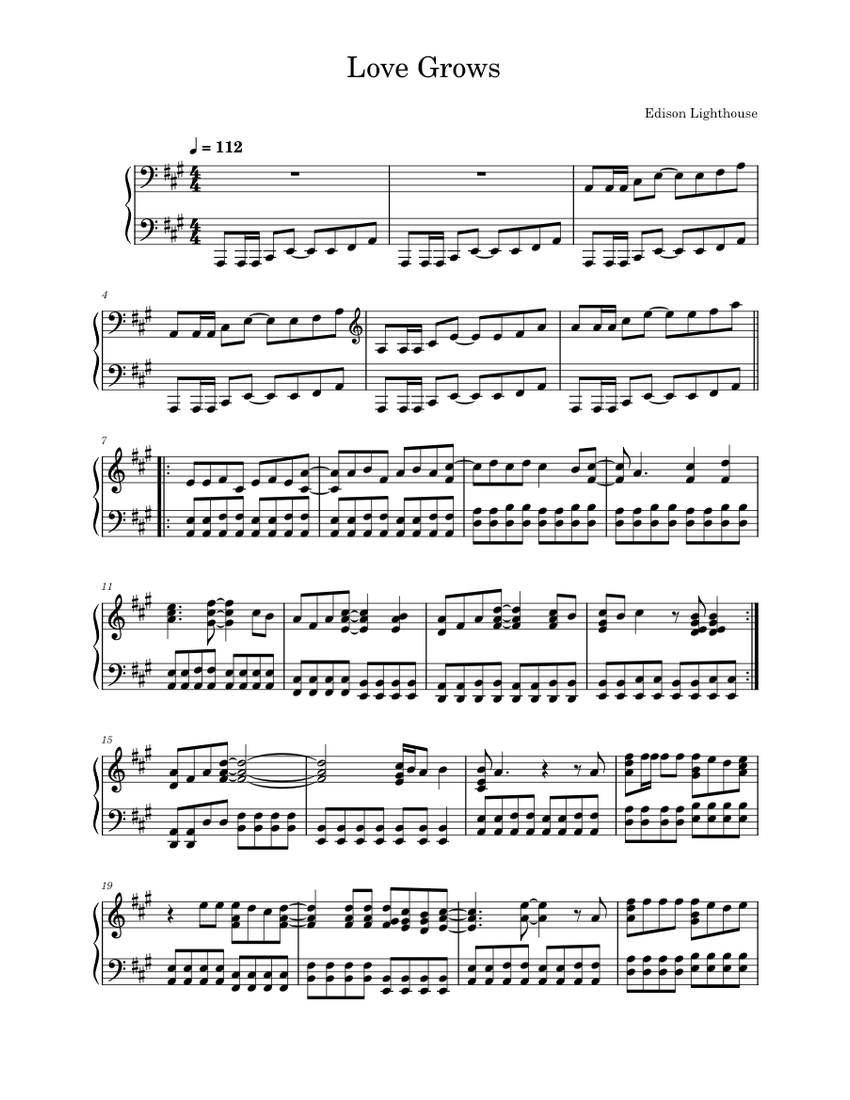 Love Grows (Where My Rosemary Goes) Edison Lighthouse Sheet music for