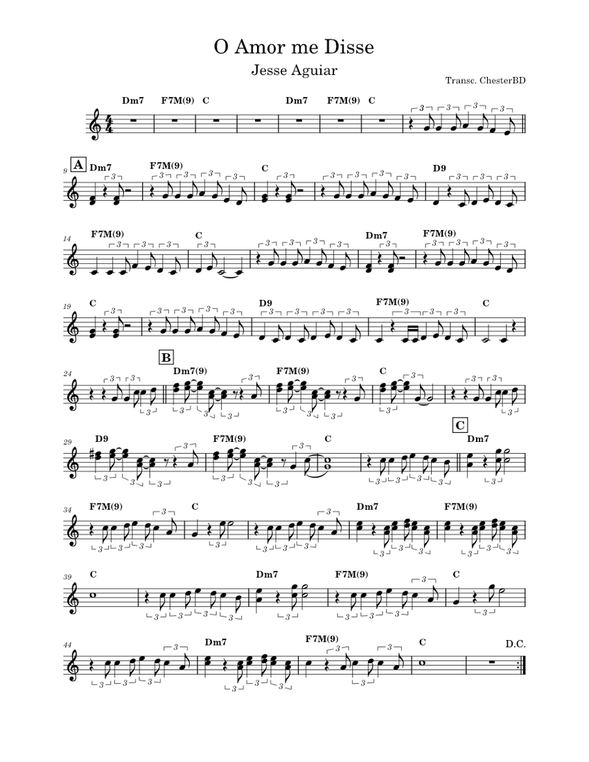 O Amor me Disse - Jessé Aguiar Sheet Music with Chords for Piano (Solo ...