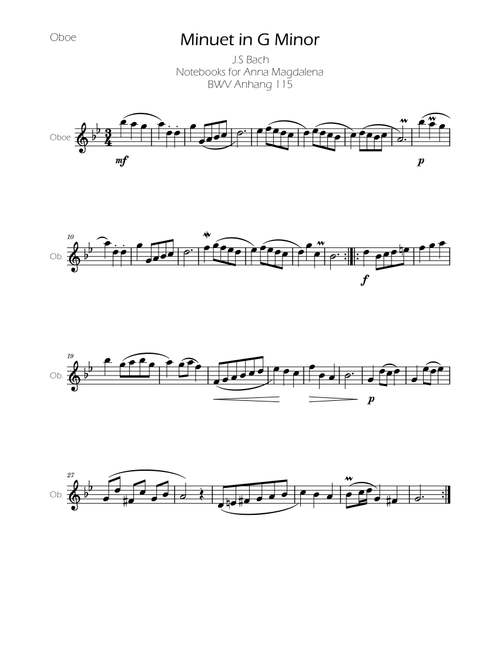 Minuet in G minor BWV Anh. 115 - Bach - Oboe (Arr. Ygor Nunes) - Johann Sebastian Bach (Oboe Solo)