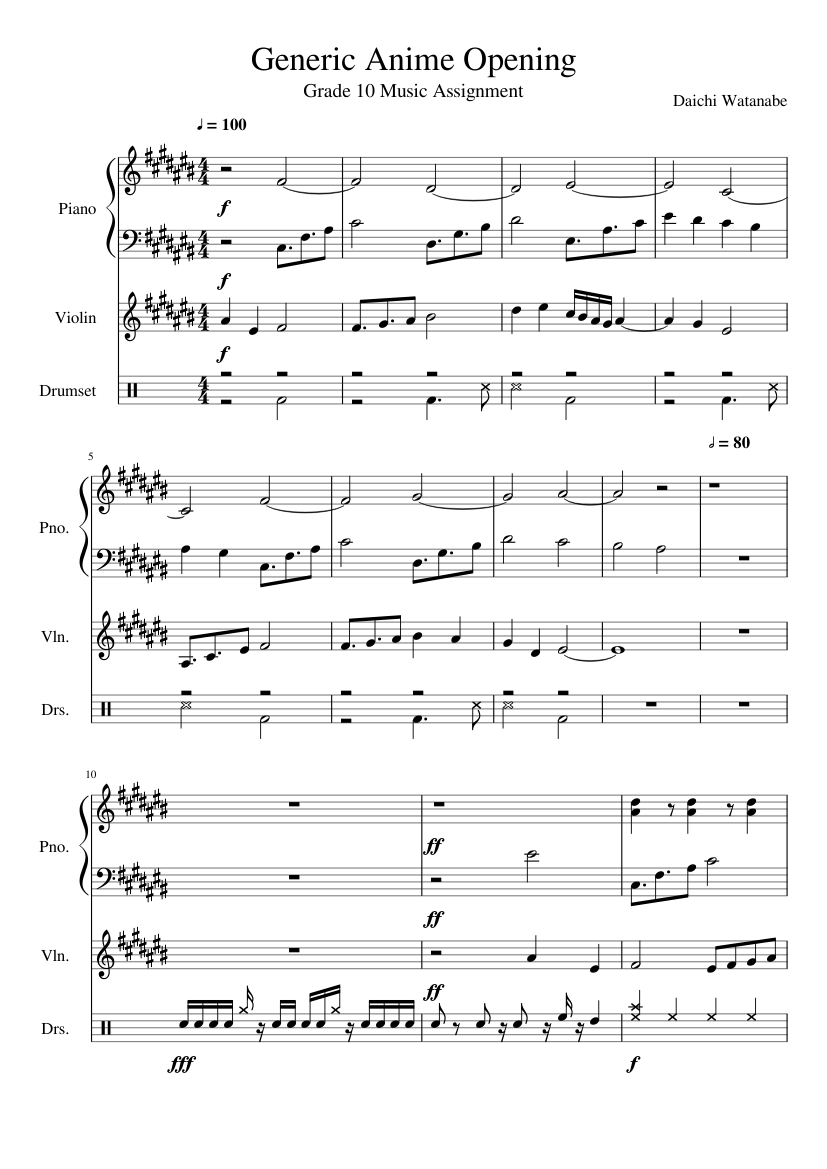 Generic Anime Opening Sheet music for Piano, Violin, Drum group (Mixed  Trio) 
