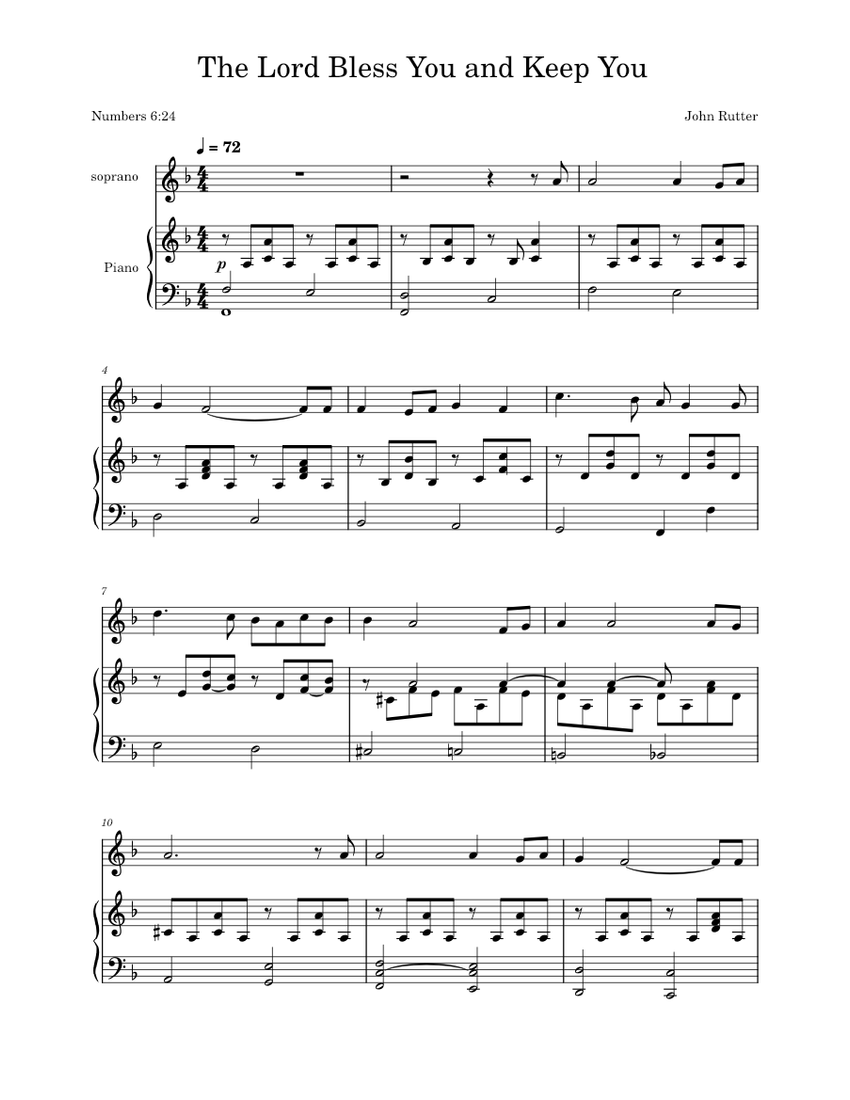 The Lord bless you and keep you – John Rutter Sheet Music for Piano, Violin (Piano-Voice ...