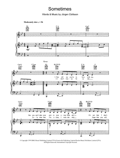 Sometimes - Britney Spears (Piano-Vocal-Guitar (Piano Accompaniment))