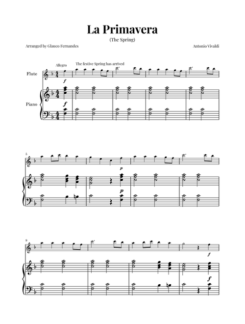 La Primavera (The Spring) by Vivaldi - Flute and Piano (Arr. Glauco Fernandes) - Antonio Vivaldi (Flute and Piano)