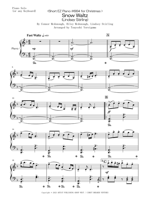 Snow Waltz (Arr. Tsuyoshi Yoroiguma) - Lindsey Stirling (Easy Piano)