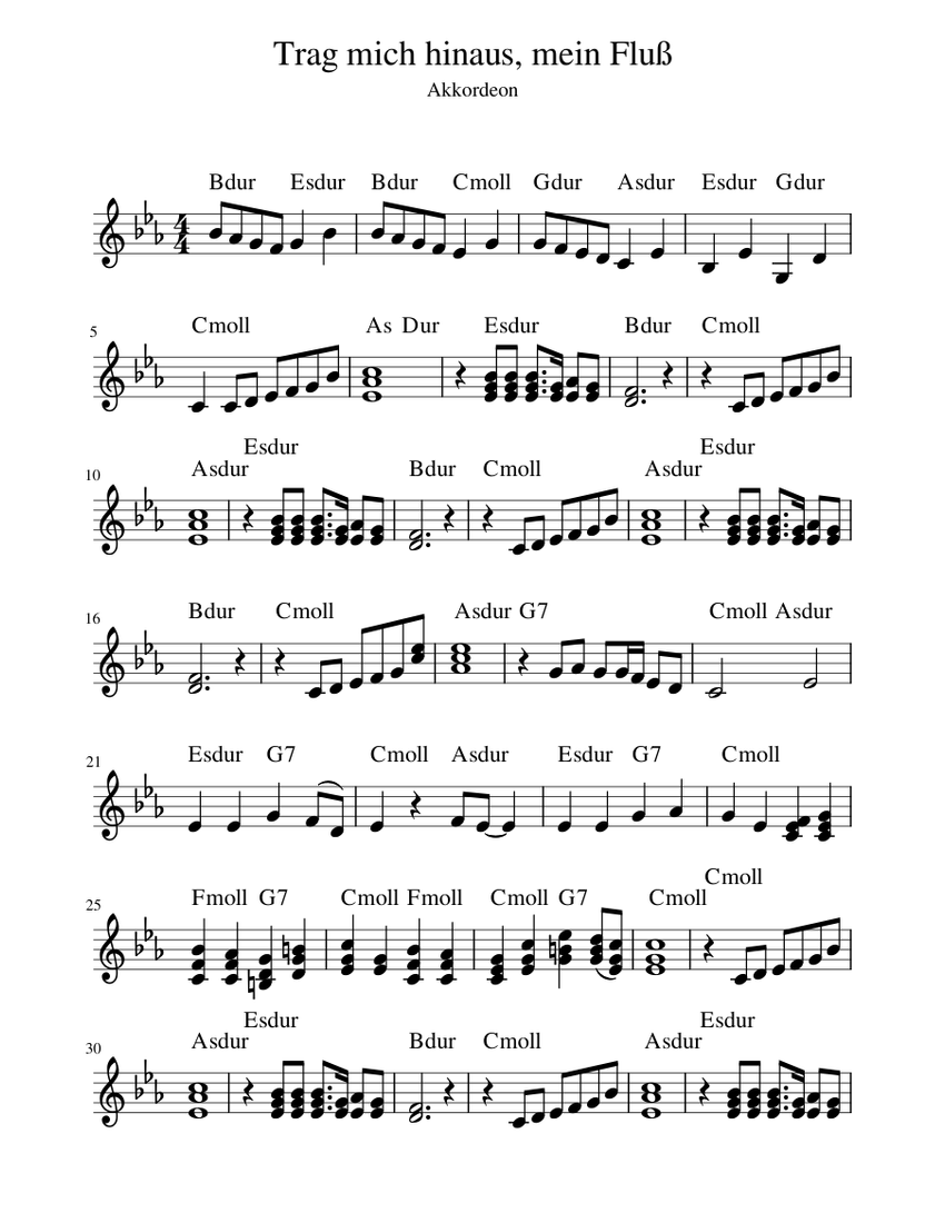 Trag mich hinaus, mein Fluß Akkordeon Sheet music for Piano (Solo) Easy