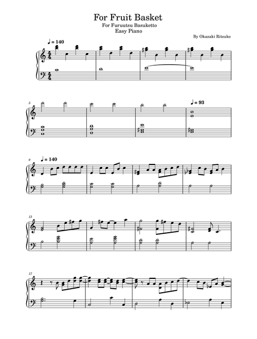 For Furuutsu Basuketto (Arr. poon) - Ritsuko Okazaki (Easy Piano)