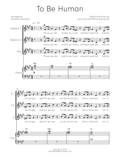 To Be Human (Arr. Catherine Clarnette) - Marina (Choral, SSA)