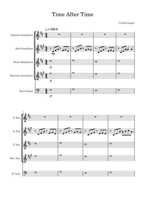 Time after time – Cyndi Lauper for Sax Quartet + Bass