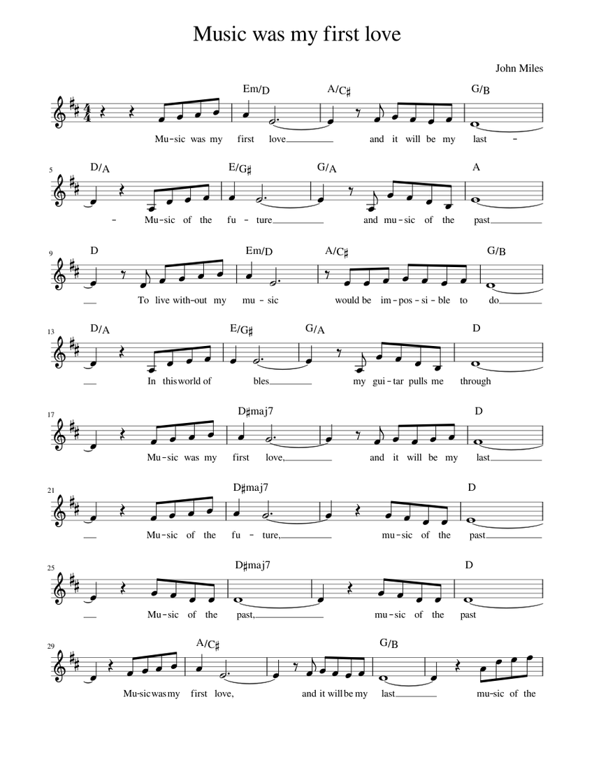 Music was my first love Sheet Music with Chords for Piano (Solo) easy ...