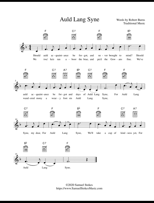 Auld Lang Syne - lead sheet in F major (Arr. Samuel Stokes) - Robert Burns (Vocal Duet)