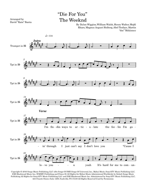 Die For You (Arr. David "Rain" Banta) - The Weeknd (Trumpet Solo)