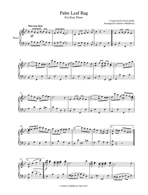 Palm Leaf Rag for Easy Piano (Arr. Andrew Middleton) - Scott Joplin (Easy Piano)