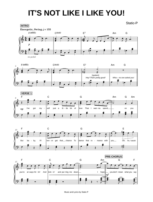 It's Not Like I Like You! - Static-P (Piano)