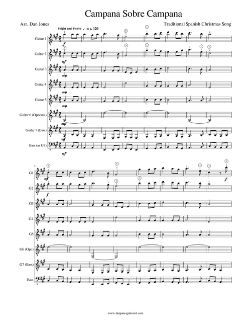 Campana Sobre Campana (Arr. Dan Jones www.danjonesguitarist.com) - Traditional Spanish Christmas Melody (Guitar Ensemble)