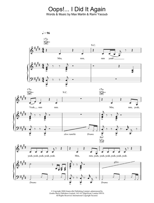 Oops! I Did It Again - Britney Spears (Piano-Vocal-Guitar (Piano Accompaniment))