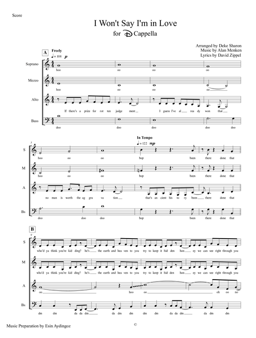 I Won't Say (i'm In Love) (Arr. Deke Sharon) - Alan Menken, David Zippel (Choral, SATB)
