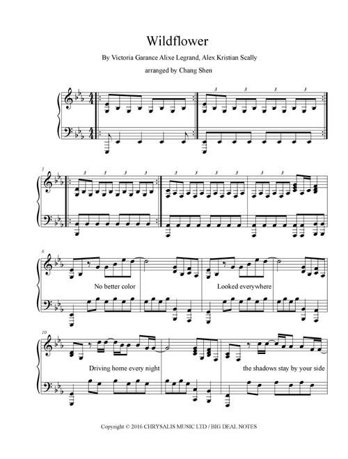 Wildflower (Arr. Chang Shen) - Beach House (Piano Vocal)