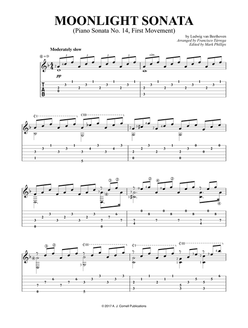 Moonlight Sonata (Arr. Francisco TÃ¡rrega) - Ludwig van Beethoven (Guitar Tab)