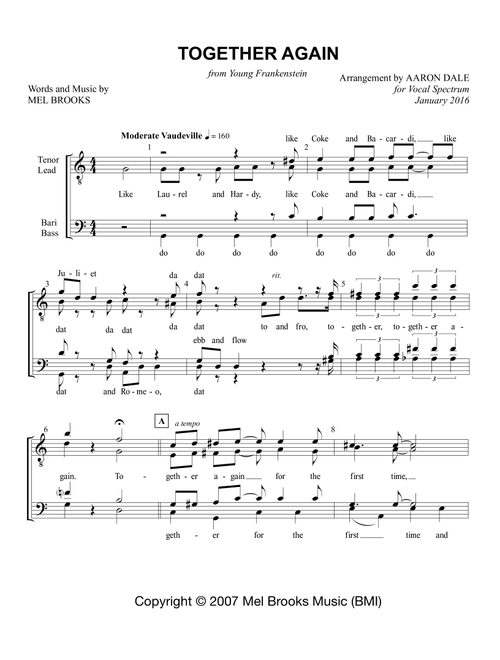 Together Again (Arr. Aaron Dale) - Mel Brooks (Choral, TTBB)