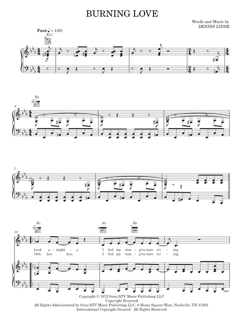 Burning Love - Elvis Presley, Lilo & Stitch Movie (Piano-Vocal-Guitar)