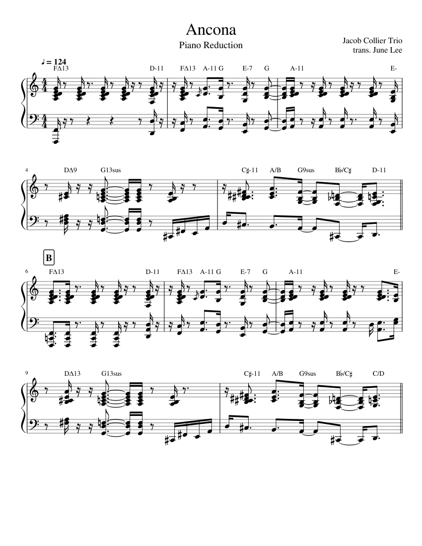 The Jacob Collier Trio - Ancona Piano Reduction Sheet Music