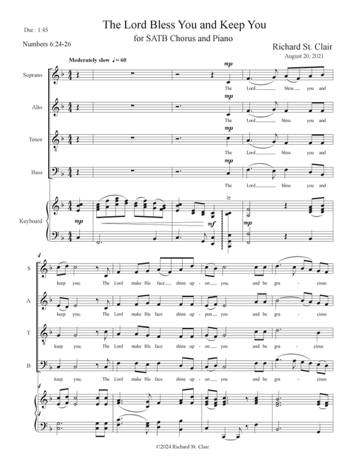 THE LORD BLESS YOU AND KEEP YOU for SATB Chorus and Piano (Arr. Richard St. Clair) - Richard St Clair (Choral, SATB)