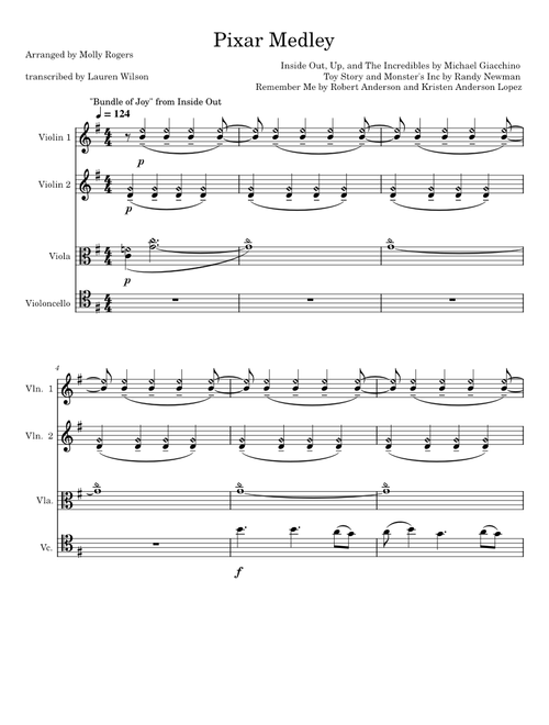 Pixar Medley for String Quartet