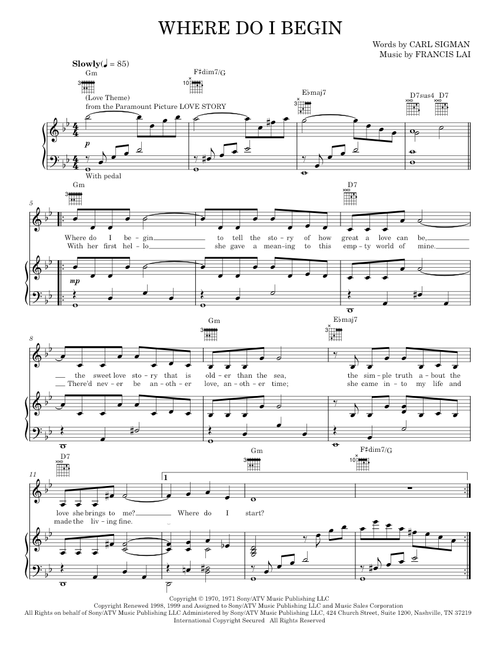 Where Do I Begin (Love Theme) - Andy Williams (Piano-Vocal-Guitar)