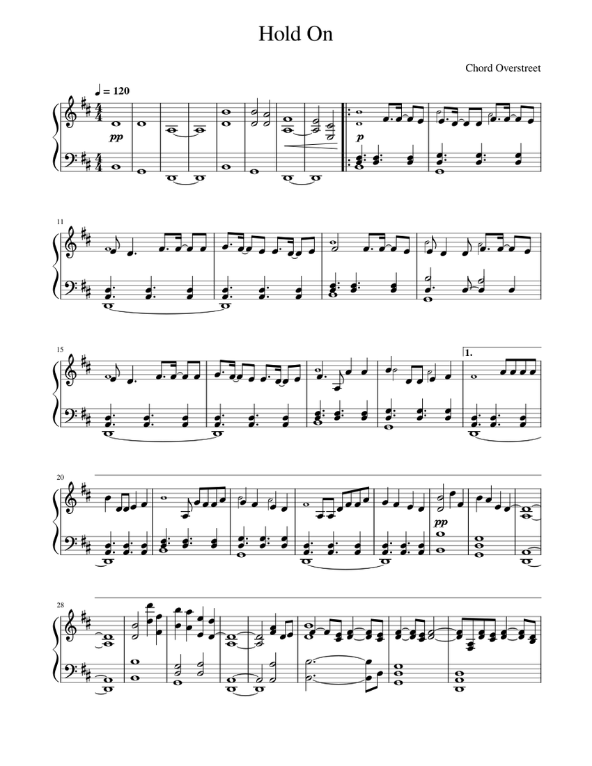 Hold On Sheet Music For Piano Solo Musescore Com   Score 0 @850x1100