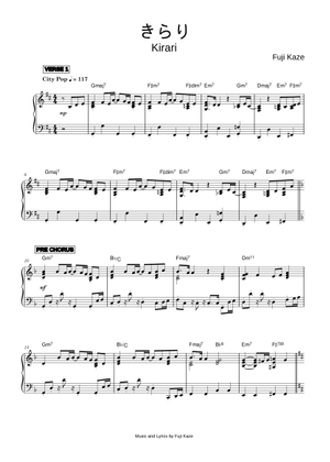 Fujii Kaze - Kirari Sheet Music for Piano (Solo) | MuseScore.com